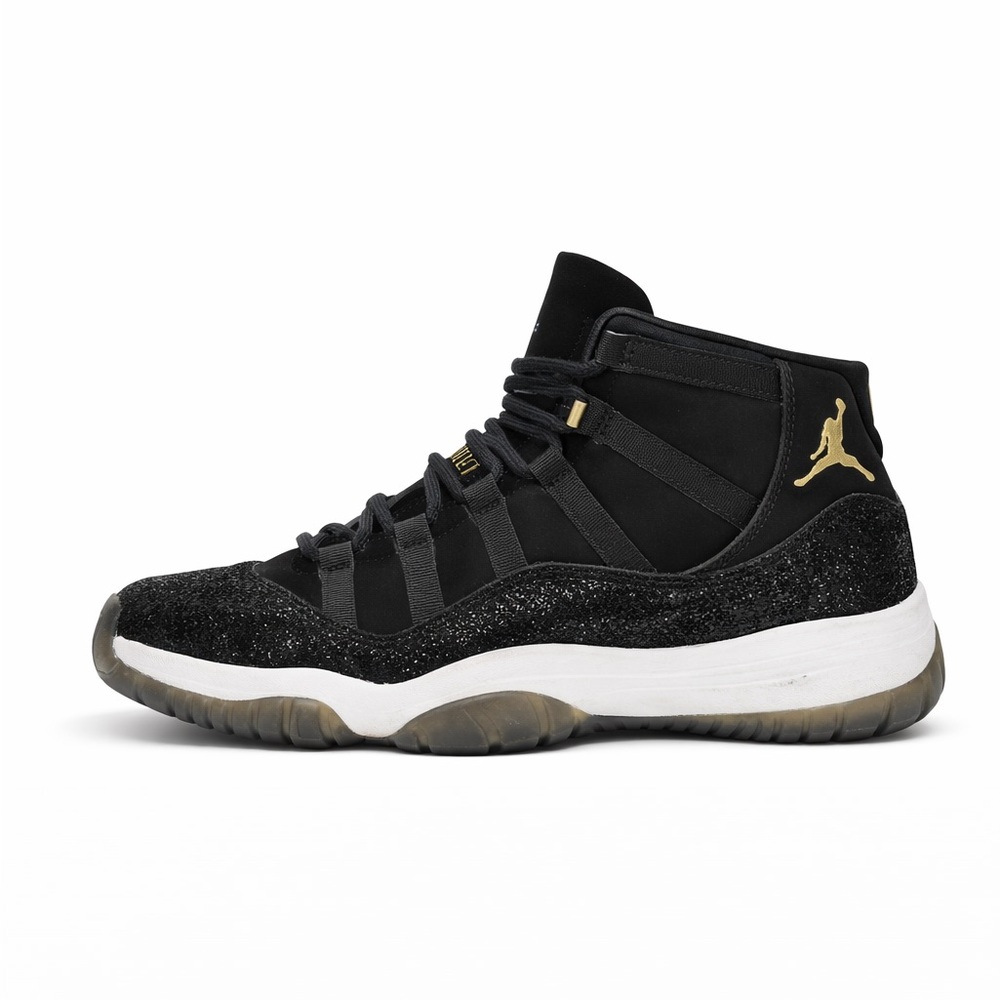 Authentic Air Jordan 11 GS Black/Gold Glitter edition.